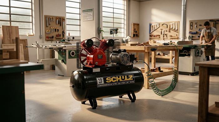 Compressor de ar 10 pés 100l 2hp 140psi monofásico com bloco em ferro fundido.