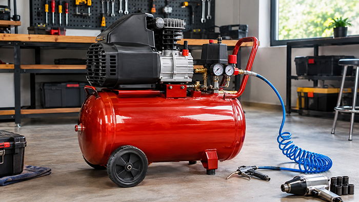 Compressor Motomil 50 litros em oficina para análise e review